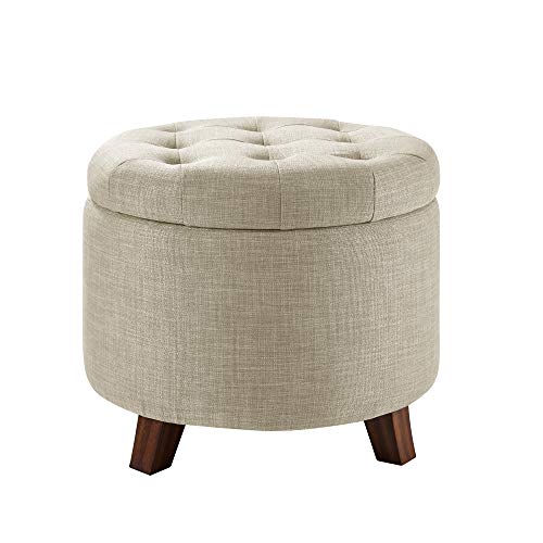 Amazon Basics Upholstered Tufted Storage Ottoman Footstool, 20"H, Burlap Beige