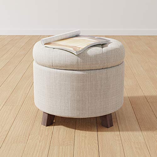 Amazon Basics Upholstered Tufted Storage Ottoman Footstool, 20"H, Burlap Beige