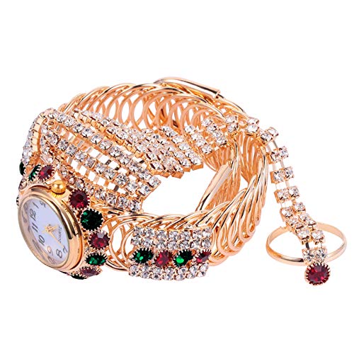 Hemobllo Womens Bracelet Rhinestone Bracelet Quartz Shiny Watch Bling Chain Watch with Crystal Rhinestones Diamonds Beads for Women Wrist Jewelry Red Green Girl Watches Diamond Watch