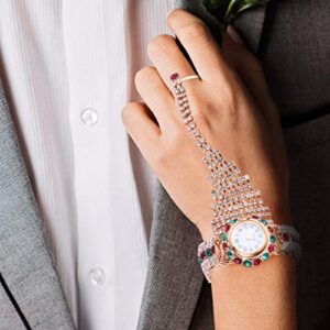 Hemobllo Womens Bracelet Rhinestone Bracelet Quartz Shiny Watch Bling Chain Watch with Crystal Rhinestones Diamonds Beads for Women Wrist Jewelry Red Green Girl Watches Diamond Watch