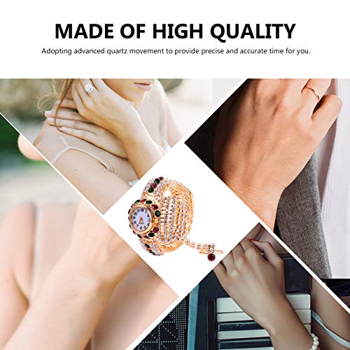 Hemobllo Womens Bracelet Rhinestone Bracelet Quartz Shiny Watch Bling Chain Watch with Crystal Rhinestones Diamonds Beads for Women Wrist Jewelry Red Green Girl Watches Diamond Watch