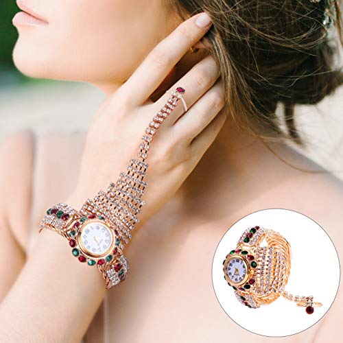 Hemobllo Womens Bracelet Rhinestone Bracelet Quartz Shiny Watch Bling Chain Watch with Crystal Rhinestones Diamonds Beads for Women Wrist Jewelry Red Green Girl Watches Diamond Watch