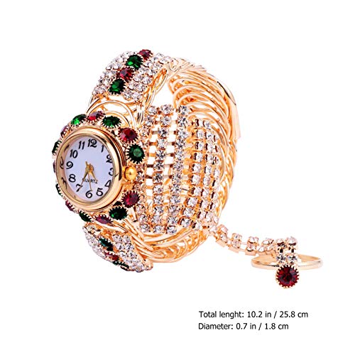 Hemobllo Womens Bracelet Rhinestone Bracelet Quartz Shiny Watch Bling Chain Watch with Crystal Rhinestones Diamonds Beads for Women Wrist Jewelry Red Green Girl Watches Diamond Watch