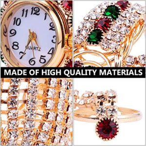 Hemobllo Womens Bracelet Rhinestone Bracelet Quartz Shiny Watch Bling Chain Watch with Crystal Rhinestones Diamonds Beads for Women Wrist Jewelry Red Green Girl Watches Diamond Watch