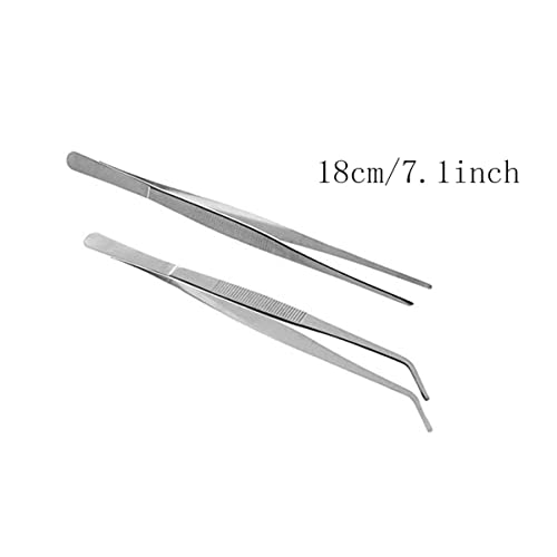 Dzrige 7.1 Inch Stainless Steel Tweezers Feeding Tongs for Aquarium Fishtank Reptile Lizards Gecko Spider - Straight and Curved (2Pcs)