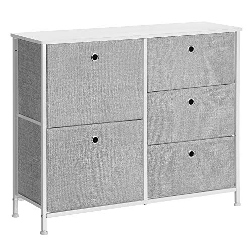 SONGMICS Storage Chest Dresser 5 Fabric Drawers Closet Apartment Dorm Nursery, 33.5 x 11.8 x 27.6 Inches, Light Gray