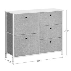 SONGMICS Storage Chest Dresser 5 Fabric Drawers Closet Apartment Dorm Nursery, 33.5 x 11.8 x 27.6 Inches, Light Gray