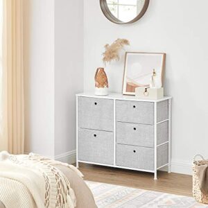 SONGMICS Storage Chest Dresser 5 Fabric Drawers Closet Apartment Dorm Nursery, 33.5 x 11.8 x 27.6 Inches, Light Gray