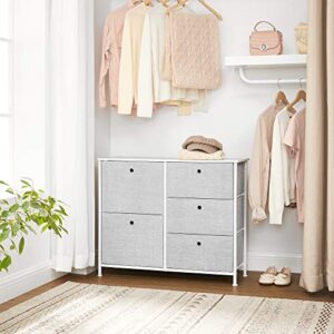 SONGMICS Storage Chest Dresser 5 Fabric Drawers Closet Apartment Dorm Nursery, 33.5 x 11.8 x 27.6 Inches, Light Gray