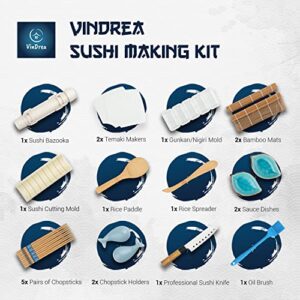 VinDrea Sushi Making Kit For Beginners - Bazooka Roller Kits - Bamboo Rolling Tools - Easy DIY Sushi Maker Set - A Fun Way To Make Your Own Sushi At Home - Enjoy Homemade Sushi With Kids - Gift Sets