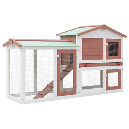 Tidyard Large Rabbit Hutch with Pull Out Tray and Run Outdoor Wooden Chicken Coop House Bunny Hen Pet Guinea Pig Small Animal Cage 57.1 x 17.7 x 33.5 Inches (L x W x H)