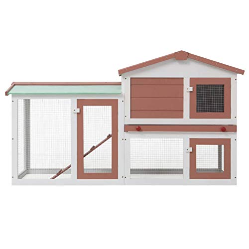 Tidyard Large Rabbit Hutch with Pull Out Tray and Run Outdoor Wooden Chicken Coop House Bunny Hen Pet Guinea Pig Small Animal Cage 57.1 x 17.7 x 33.5 Inches (L x W x H)