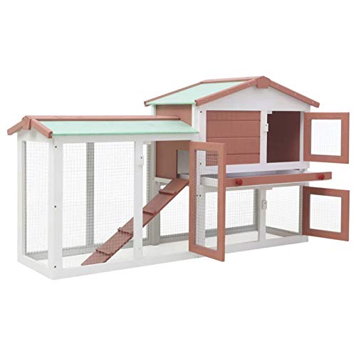 Tidyard Large Rabbit Hutch with Pull Out Tray and Run Outdoor Wooden Chicken Coop House Bunny Hen Pet Guinea Pig Small Animal Cage 57.1 x 17.7 x 33.5 Inches (L x W x H)