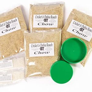 Cricket and Dubia Roach Chow (4 Lbs.) - Kit Includes 4 Pounds of Feed, 1 oz. Water Gel Crystals, and Two lids for Feed and Water Bowls. Premium Chow to Raise Your Feeder Crickets and Dubia Roaches