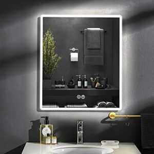 lvsomt 24 x 28 inch bathroom mirror with led lights, wall-mounted vanity makeup lighted mirror, anti-fog, dimmable lights, waterproof ip54, touch screen switch, horizontal/vertical