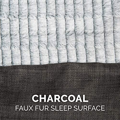 Furhaven XL Orthopedic Dog Bed Luxe Faux Fur & Performance Linen Sofa-Style w/ Removable Washable Cover - Charcoal, Jumbo (X-Large)