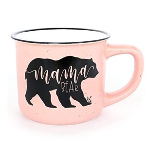 june & lucy gifts for mom - mama bear novelty coffee mug 15 oz - cute camping coffee mom mugs for women - pink coffee mug - hand lettered with black lettering - microwave and dishwasher safe.