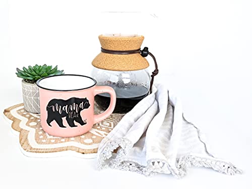 June & Lucy Gifts for Mom - Mama Bear Novelty Coffee Mug 15 oz - Cute Camping Coffee Mom Mugs for Women - Pink Coffee Mug - Hand lettered with Black Lettering - Microwave and Dishwasher Safe.