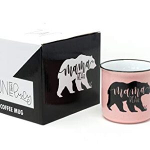 June & Lucy Gifts for Mom - Mama Bear Novelty Coffee Mug 15 oz - Cute Camping Coffee Mom Mugs for Women - Pink Coffee Mug - Hand lettered with Black Lettering - Microwave and Dishwasher Safe.