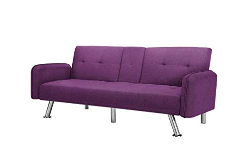 Good Sleeper Sofa Couch Convertible Twin Size Futon Sofa Bed for Small Rooms Office Gust Room, Metal Chrome Middle Legs (Fabric Purple)