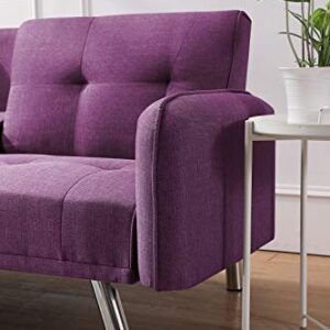 Good Sleeper Sofa Couch Convertible Twin Size Futon Sofa Bed for Small Rooms Office Gust Room, Metal Chrome Middle Legs (Fabric Purple)