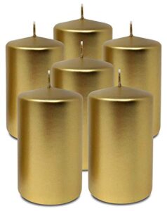 hyoola metallic pillar candles - 6 pack - gold pillar candles - european made decorative pillar candles - 2.4 inch x 4 inch