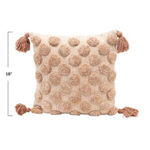 Bloomingville Cotton Tufted Dot Tassels, Blush Color Pillow, Brown