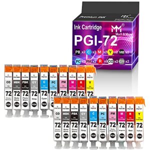 mm much & more compatible ink cartridge replacement for canon pgi72 pgi-72 to used for pixma pro-10s pixma pro-10 series printers (20-pack, 2 x each pbk, mbk, c, m, y, pc, pm, r, gy, co) 2-set