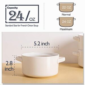 Delling 6 Pack Ceramic Soup Bowls with Handles, 24 Oz Large Serving Soup Bowl Set, Ceramic Soup Crocks for French Onion Soup, Cereal, Chilli, Stew, Microwave and Oven Safe, White