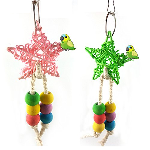 SONGBIRDTH Parrot Chew Toys - Colorful Bead Bird Five-Point Star Shape Cage Swing Chewing Climbing Parrot Toy for Medium and Small Parrot Random Color