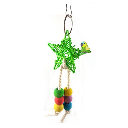 SONGBIRDTH Parrot Chew Toys - Colorful Bead Bird Five-Point Star Shape Cage Swing Chewing Climbing Parrot Toy for Medium and Small Parrot Random Color