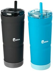 bubba envy s vacuum-insulated stainless steel tumbler with lid, straw, and removable bumper, 24oz reusable iced coffee or water cup, bpa-free travel tumbler, 2-pack tutti fruity & licorice