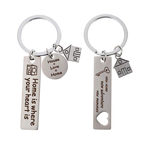 Amosfun 2pcs New Home Keychain Home Is Where The Heart Is Keychain Housewarming Gift Key Rings Inspirational Souvenir Gifts for Purse Bag Hanging Decoration