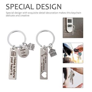 Amosfun 2pcs New Home Keychain Home Is Where The Heart Is Keychain Housewarming Gift Key Rings Inspirational Souvenir Gifts for Purse Bag Hanging Decoration