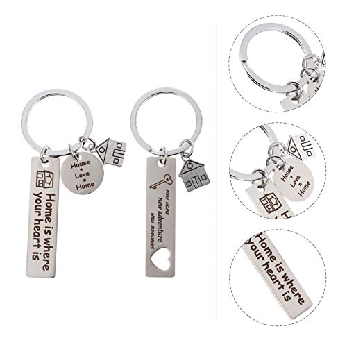 Amosfun 2pcs New Home Keychain Home Is Where The Heart Is Keychain Housewarming Gift Key Rings Inspirational Souvenir Gifts for Purse Bag Hanging Decoration