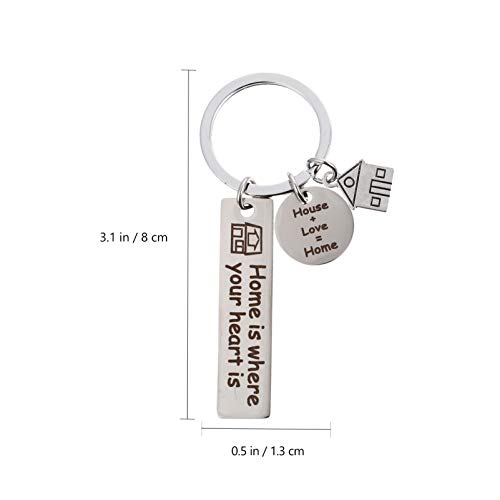 Amosfun 2pcs New Home Keychain Home Is Where The Heart Is Keychain Housewarming Gift Key Rings Inspirational Souvenir Gifts for Purse Bag Hanging Decoration
