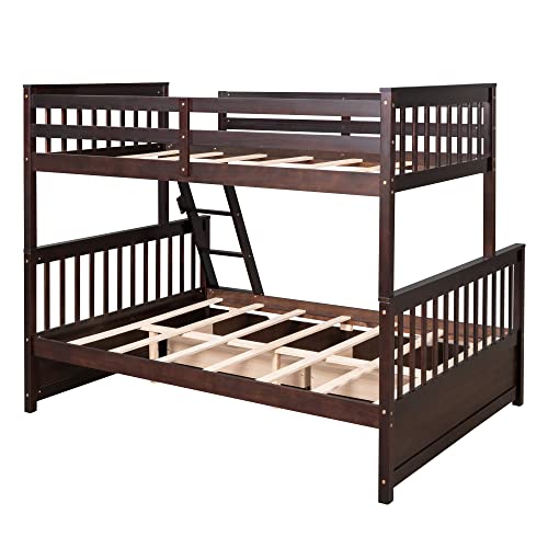 P PURLOVE Twin Over Full Bunk Bed with 2 Storage Drawers, Wood Bunk Bed Frame with Ladders, No Box Spring Needed, Espresso