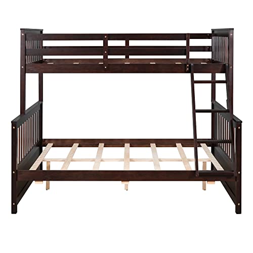 P PURLOVE Twin Over Full Bunk Bed with 2 Storage Drawers, Wood Bunk Bed Frame with Ladders, No Box Spring Needed, Espresso