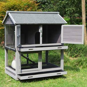 Aivituvin Rabbit Hutch Outdoor Large, Rabbit Cage Indoor Bunny Hutch Bunny Cage with Wheels -Upgrade Removable Wire Rack