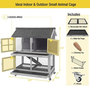 Aivituvin Rabbit Hutch Outdoor Large, Rabbit Cage Indoor Bunny Hutch Bunny Cage with Wheels -Upgrade Removable Wire Rack