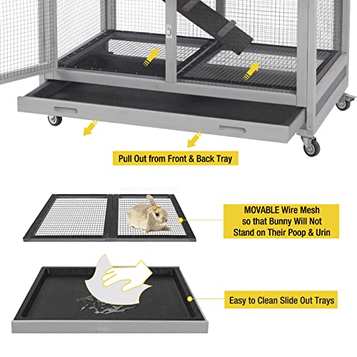 Aivituvin Rabbit Hutch Outdoor Large, Rabbit Cage Indoor Bunny Hutch Bunny Cage with Wheels -Upgrade Removable Wire Rack