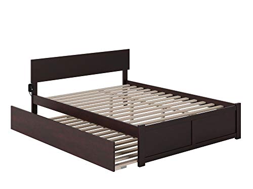 AFI Orlando Queen Platform Bed with Footboard and Turbo Charger with Twin Extra Long Trundle in Espresso