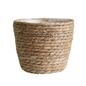 sangda seagrass basket planters, flower pots cover storage basket plant containers hand woven basket planter with plastic liners straw flower pot for indoor outdoor plant