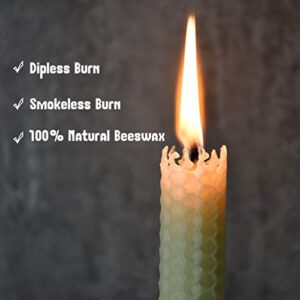 6 Count Beeswax Taper Candles Hand Rolled - Smokeless Dripless -Natural Scent - 8 Inch in White