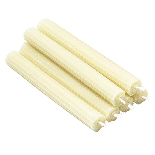 6 Count Beeswax Taper Candles Hand Rolled - Smokeless Dripless -Natural Scent - 8 Inch in White