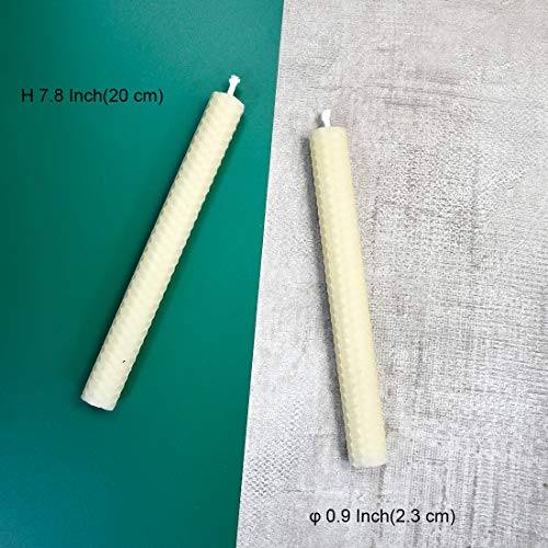 6 Count Beeswax Taper Candles Hand Rolled - Smokeless Dripless -Natural Scent - 8 Inch in White