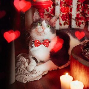 Pohshido Valentine's Cat Collar with Bow Tie and Bell, Holiday Breakaway Loving Heart Kitty Kitten Collar for Girls and Boys Male Female Cats (Love Song)