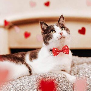 Pohshido Valentine's Cat Collar with Bow Tie and Bell, Holiday Breakaway Loving Heart Kitty Kitten Collar for Girls and Boys Male Female Cats (Love Song)