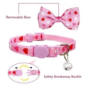 Pohshido Valentine's Cat Collar with Bow Tie and Bell, Holiday Breakaway Loving Heart Kitty Kitten Collar for Girls and Boys Male Female Cats (Love Song)