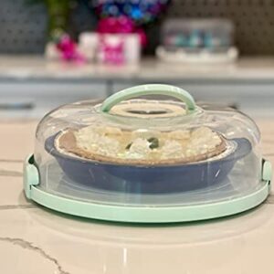Top Shelf Elements Pie, Cake, Cheesecake Carrier for up to 10 in x 4 1/2 in cake. Two Sided Fashionable Stand Doubles as Five Section Serving Tray Perfect Taker Caddie for Travel (Green)